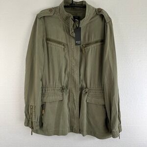 Max Jeans Womens‎ M Olive Green Military Utility Field Jacket Zip Front Pockets